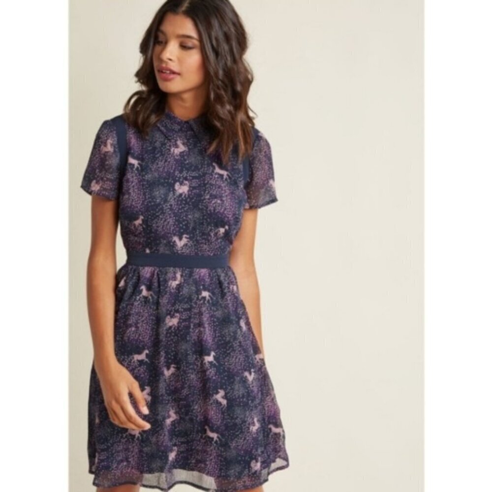 Modcloth Lace & Mesh Chiffon Navy Horse Print Dress Size 3x